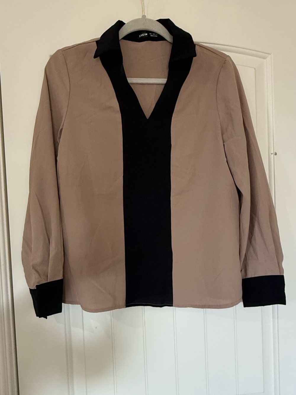 SHEIN Two-Tone Blouse in Beige and Black